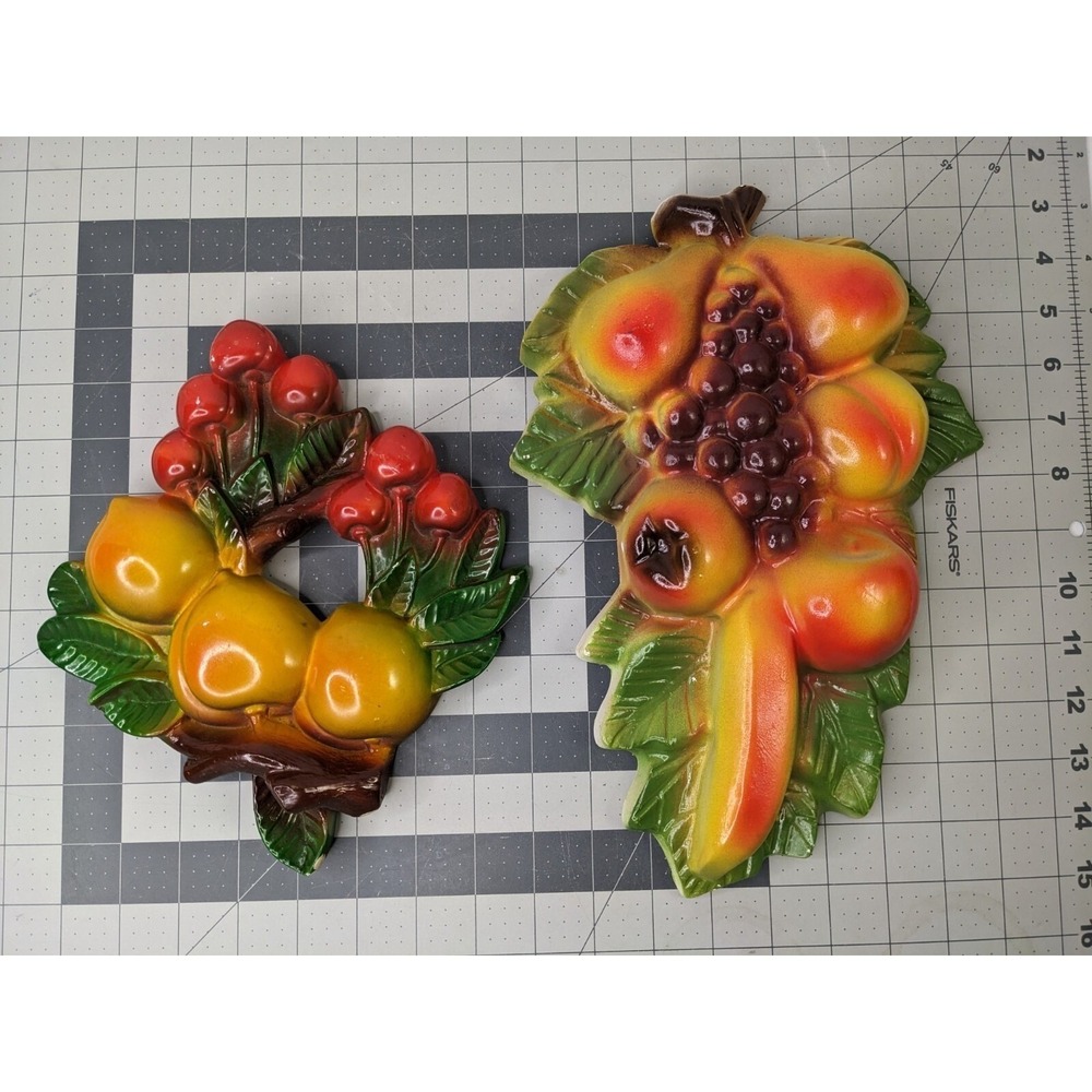 Chalkware Wall Hanging Fruit Lot of 2 13 Inch